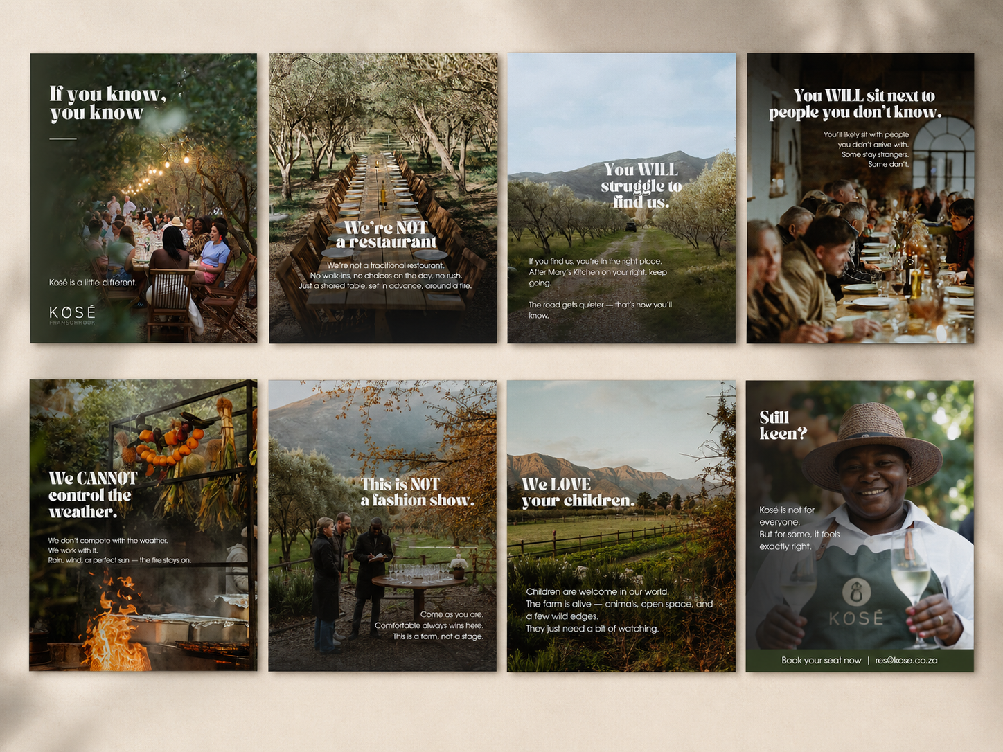 Eight-post KOSÉ 'This Is Not Us' Instagram carousel laid out on a warm neutral background.
