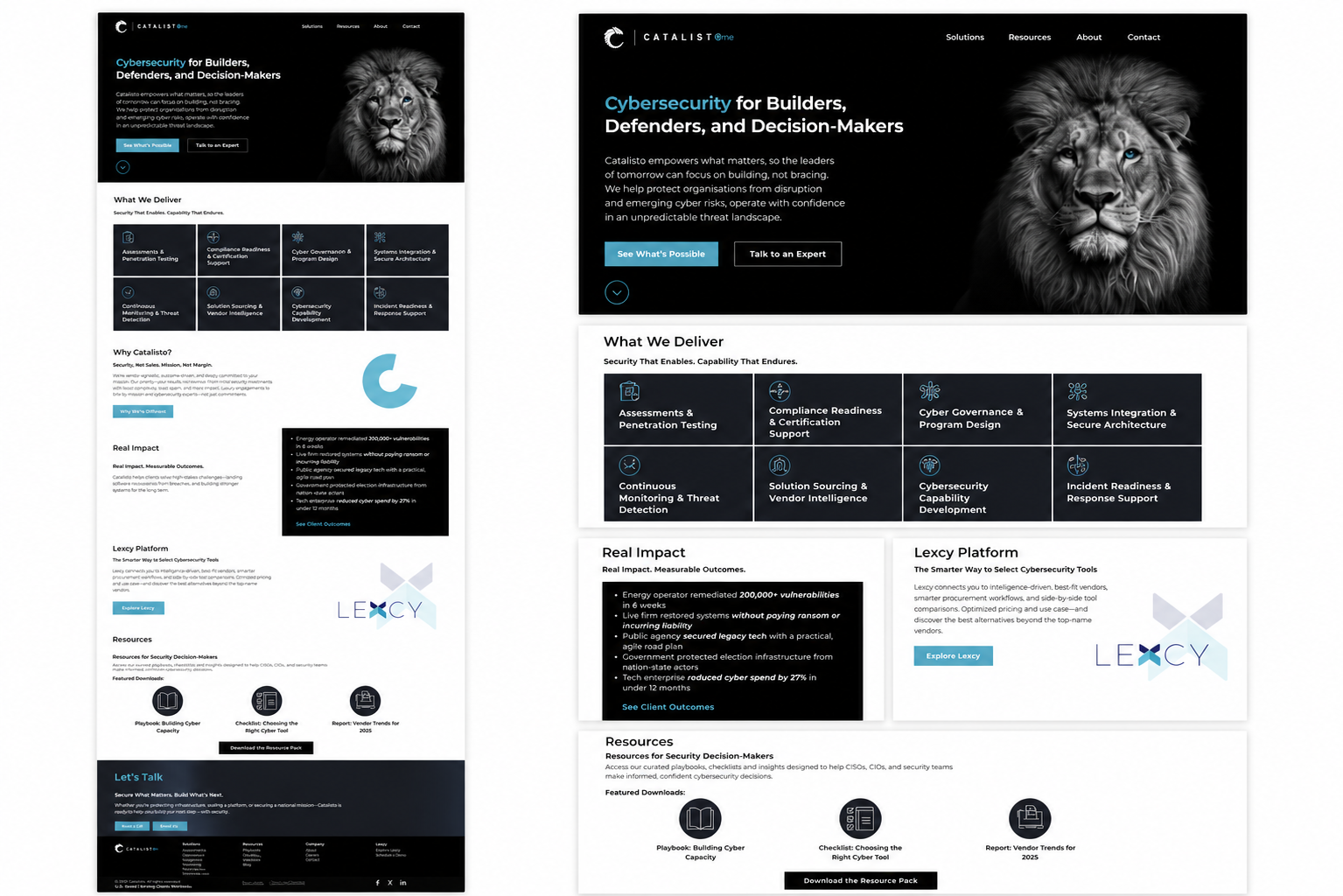 Catalisto website design showing the homepage and key content sections.