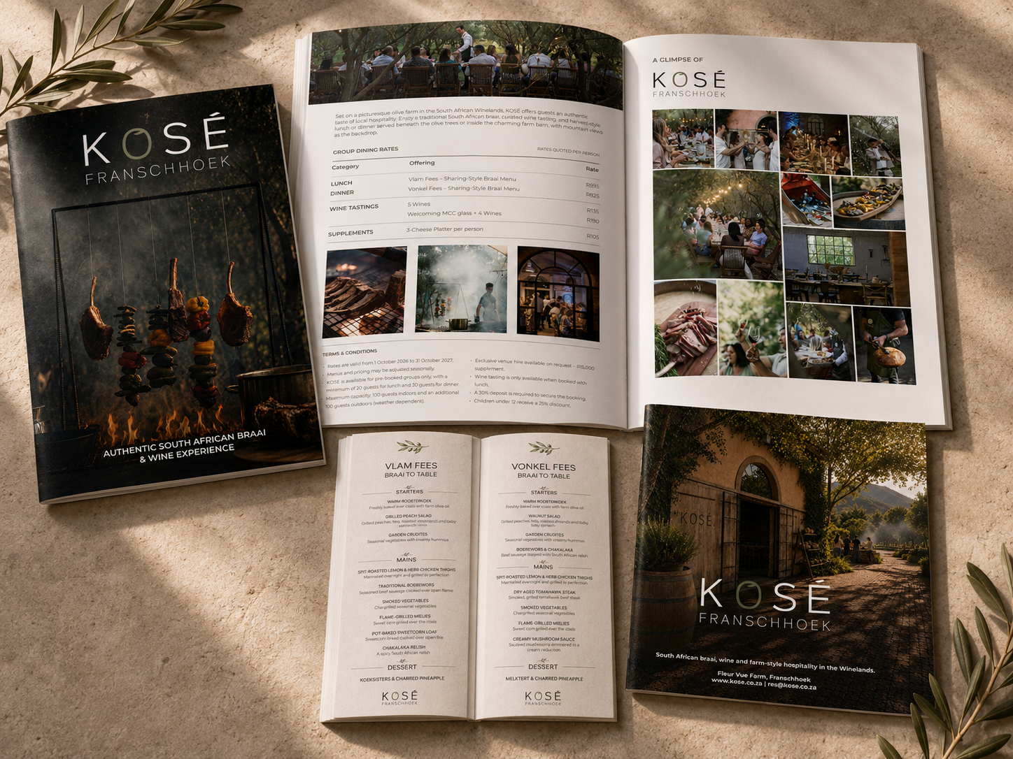 KOSÉ Franschhoek sales presentation shown as a printed magazine mockup.