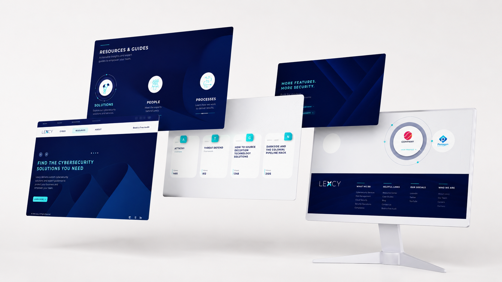 Multiple Lexcy interface screens showing discovery, resources, provider records and supporting platform content.