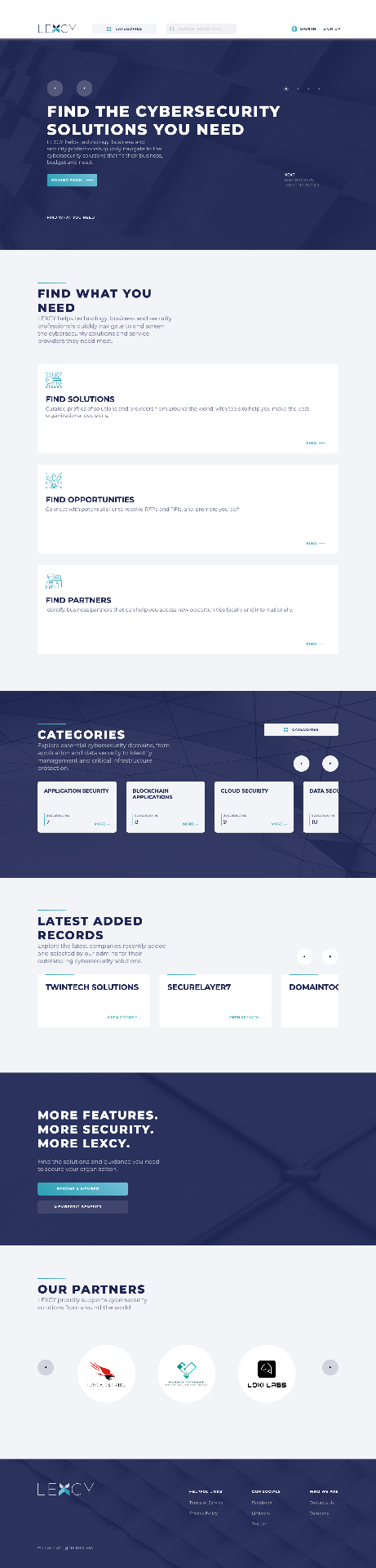 Full Lexcy homepage showing discovery routes, categories, records, membership content and partners.
