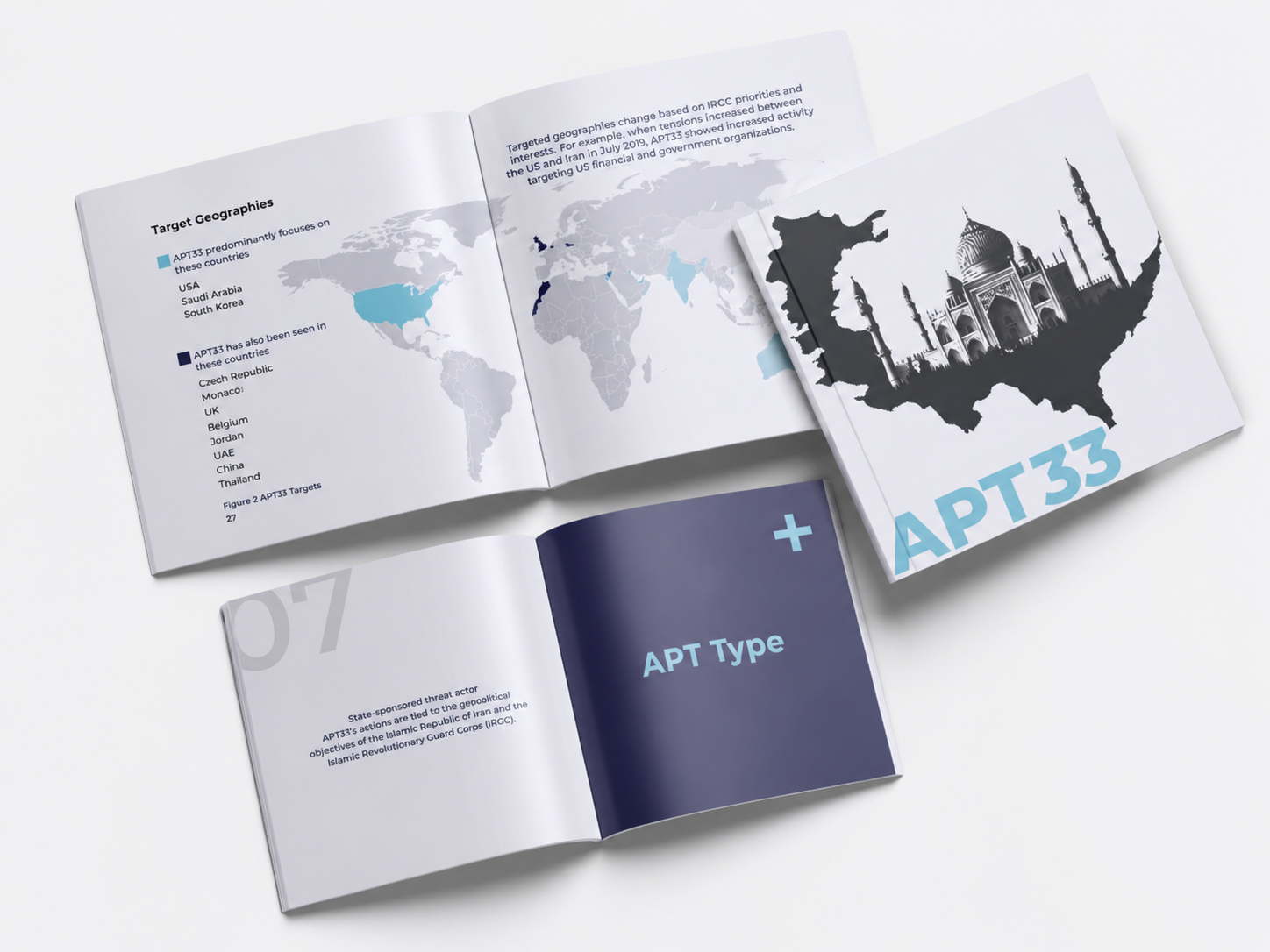 Catalisto advanced persistent threat booklet and editorial spread designs.